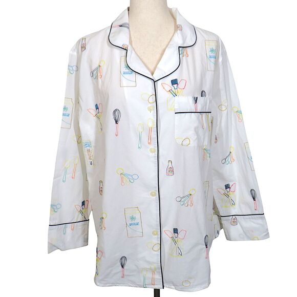 Printfresh Cotton Baker Kitchen Tools Embroidered Pajama Top Size Medium